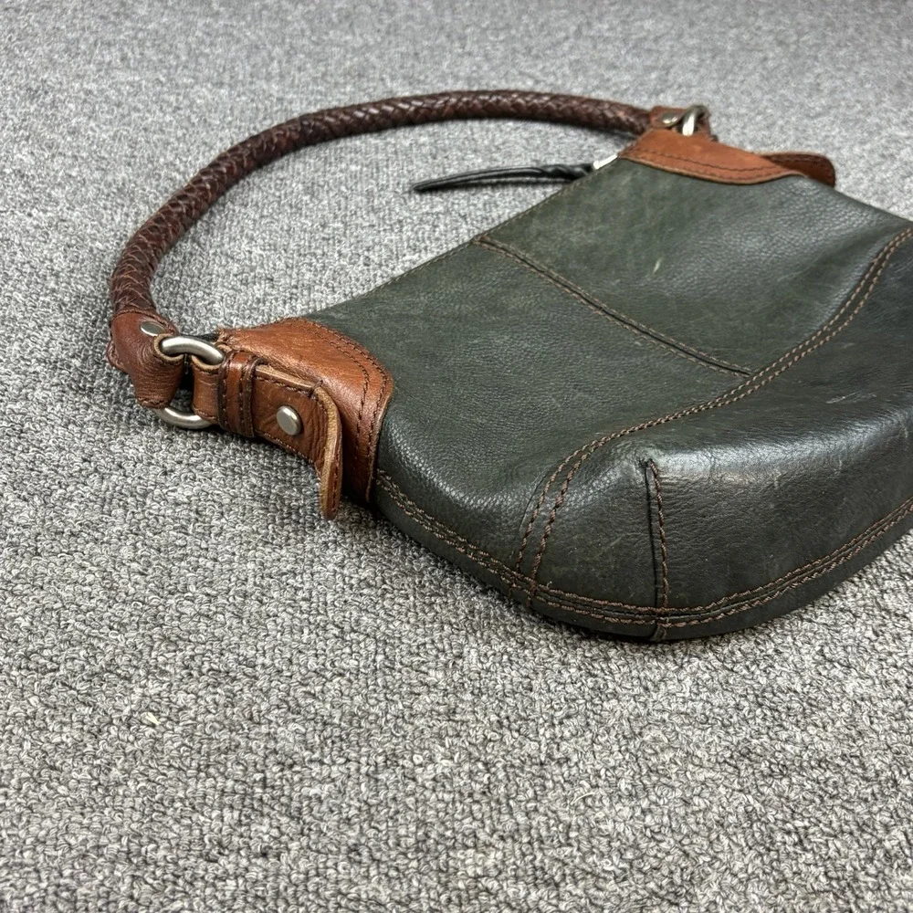 Fossil Black Brown Leather Hobo Shoulder Bag Braided Strap Key Charm